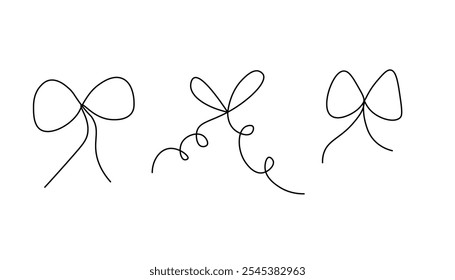 Conjunto de varios arcos, cintas de regalo, bowknots en estilo doodle. Elementos de Ilustración vectorial dibujados a mano, pegatinas para vacaciones, fiesta de cumpleaños, decoración de envoltura de regalo de Navidad. 
