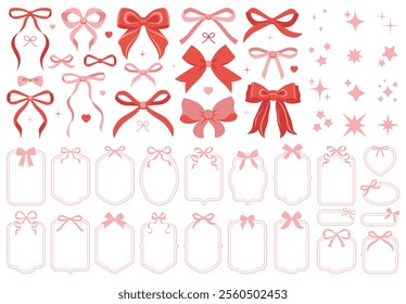 Set of various bows, gift ribbons. Bowknots hand drawn, flat style. Fashionable vector illustration. Hair accessories. Bow knots for gift wrapping. Gift bows, magic bow illustration.Celebration, party