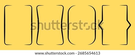 Set of various bracket icons in a simple, minimalist line art style. Collection with different styles of square brackets, parentheses, and curly braces, perfect for text frames or quotation boxes