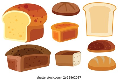 Set of Various Bread Types – Hand Drawn Vector Illustration