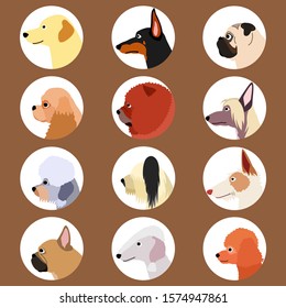 set of various breed dog profiles