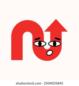 Set of Various bright basic Geometric arrows character shapes with face emotions, different cartoon basic figures. Cute colorful shapes, trendy colors. Vector illustration isolated on background