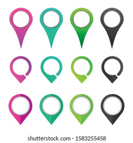set of various bright map pointers isolated on white background