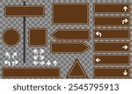 Set of various brown road sign shapes on checkered background. Blank signs for customized text or symbols