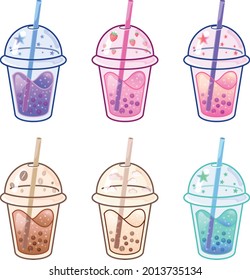 Set of various Bubble tea or milkshake Gradient style Vector illustration