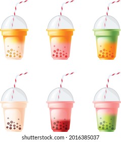 Set of various Bubble tea or milkshake Vector illustration