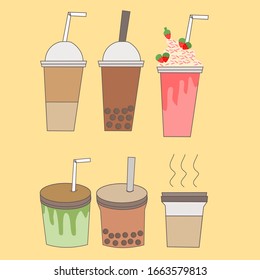 Set of various bubble tea.Set of pearl milk tea, coffee, ice cream and desserts.Collection of teas for bakery, restaurant and coffee shop advertisement.