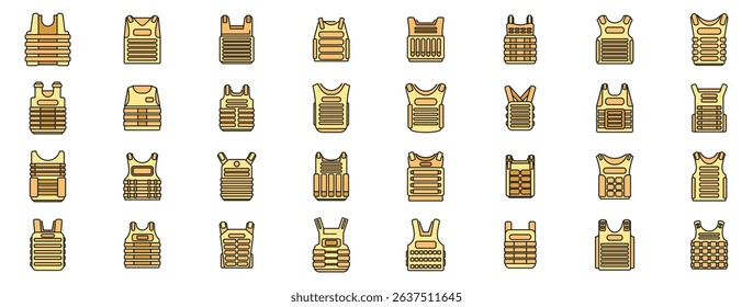 Set of various bulletproof vest designs in a minimalist style