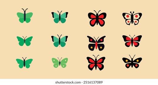 Um conjunto de vários ícones de borboleta