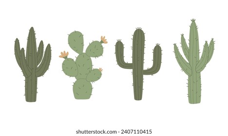 Conjunto de varios cactus del desierto y del oeste salvaje