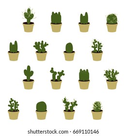 Set of various cacti - vector illustration