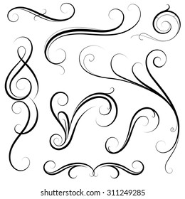 Set of various calligraphic swirls and frame borders