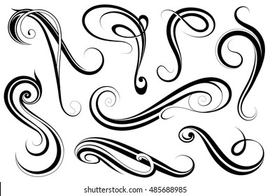 Set of various calligraphic swirls and frame borders