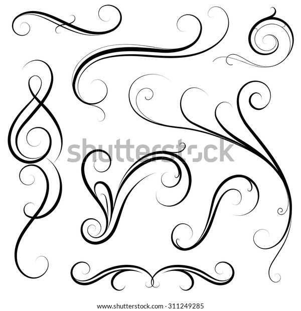 Cesitli Kaligrafik Girdaplar Ve Cerceve Kenarliklari Stok Vektor Telifsiz 311249285
