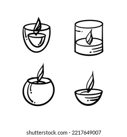 A set of various candles in glass candlesticks. Spa accessories of the spa salon. Simple icons. Design elements for stickers, posters, postcards, etc.. Hand-drawn illustration of the doodle vector