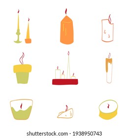 Conjunto de varias velas de estilo artesanal. 