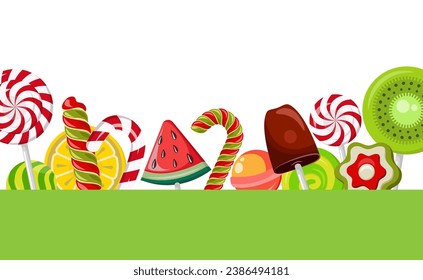 Set of various candy canes and candies. Background, card. Clipping mask applied.