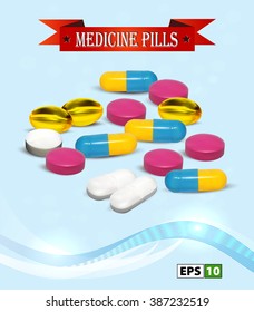 Set of various capsules, tablets and pills, Medical Wallpaper. 