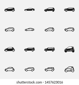 Set of various cars side view vector icon.