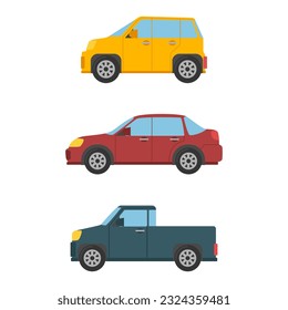 set of Various Cars Vector. City cars, sedans, sport cars. Vector illustration cartoon.