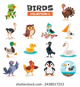 Set Of Various Cartoon Birds