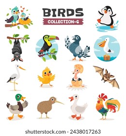 Set Of Various Cartoon Birds