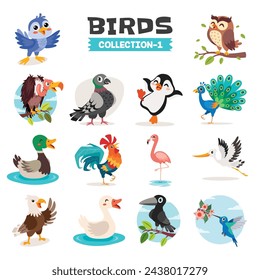 Set Of Various Cartoon Birds