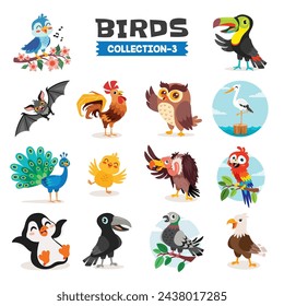 Set Of Various Cartoon Birds