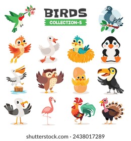 Set Of Various Cartoon Birds