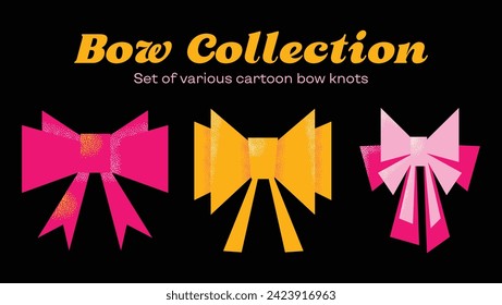 Set of various cartoon bow knots, gift ribbons. Trendy cute hair braiding accessory. Flat vector modern illustration in cartoon style isolated on background.