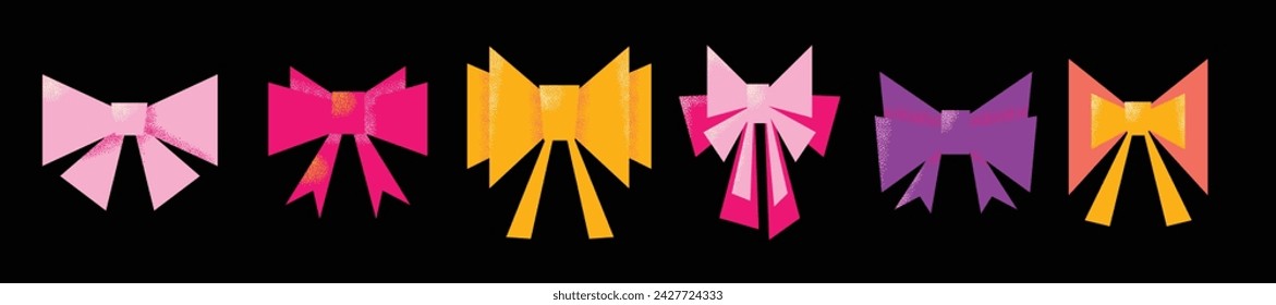 Set of various cartoon bow knots, gift ribbons. Trendy cute hair braiding accessory. Flat vector modern illustration in cartoon style isolated on background.