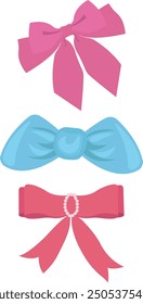Set of various cartoon bow knots. Hand drawn ribbon bow collection. Vector illustration