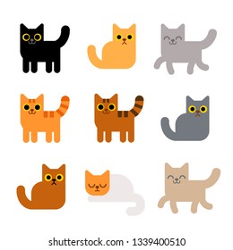 Set of various cartoon cats. Simple modern geometric flat style vector illustration