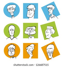 Set of Various Cartoon Character Faces/Vector Face Image Series