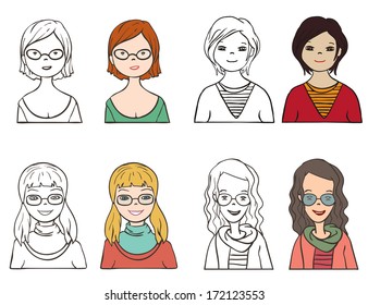 Set of various cartoon faces, illustration 