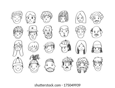 Set of various cartoon faces  illustration