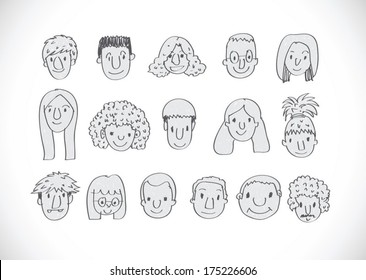 Set of various cartoon faces illustration