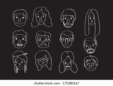 Set of various cartoon faces illustration