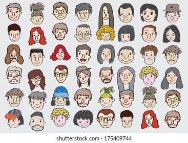 Set von verschiedenen Cartoon-Gesichtern Illustration