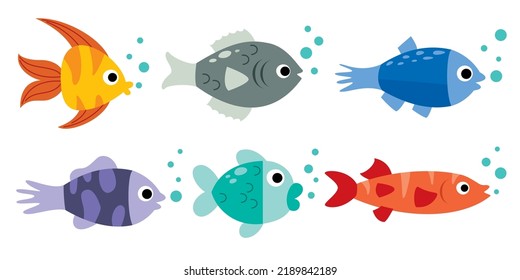 Set Of Various Cartoon Fishes