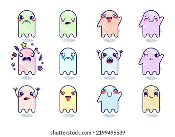 Set Various Cartoon Ghosts Emoticons Doodle Stock Vector (royalty Free 