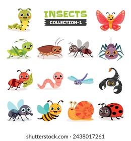 Set Of Various Cartoon Insects