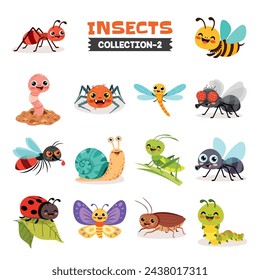 Set Of Various Cartoon Insects