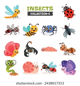 Set Of Various Cartoon Insects