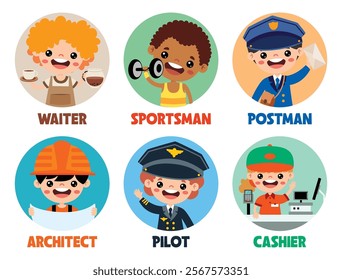 Set Of Various Cartoon Professions