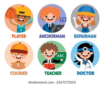 Set Of Various Cartoon Professions