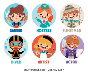 Set Of Various Cartoon Professions