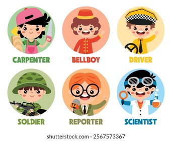 Set Of Various Cartoon Professions