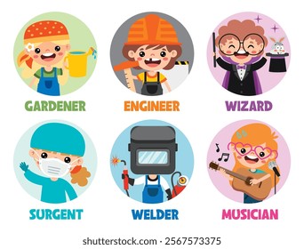 Set Of Various Cartoon Professions