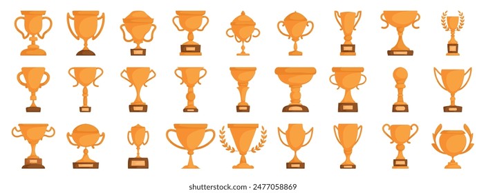 Set of various cartoon trophy cup illustrations, featuring different designs and styles, perfect for awards and achievements visuals.